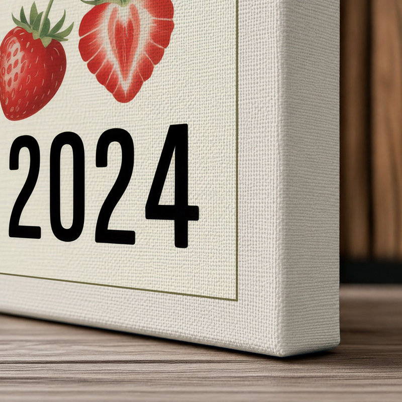 Strawberry Study Botanical 1 Piece Wrapped Canvas Wall Art, 24x16 - 61.0 x 40.6 cm, Cream Border