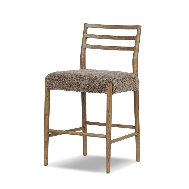 Tabouret Lindyn, Chêne fumé, Taupe, Tabouret de comptoir (siège d'une hauteur de 26,2