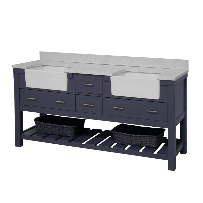 Ensemble de meuble-lavabo double 72 po Hitton, Gris marine, Carrare d'ingénierie