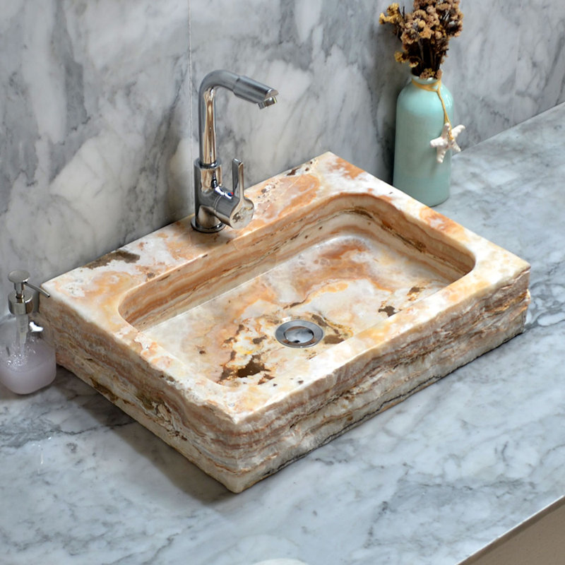 AA Warehousing 14.96'' Beige Stone Rectangular Bathroom Sink