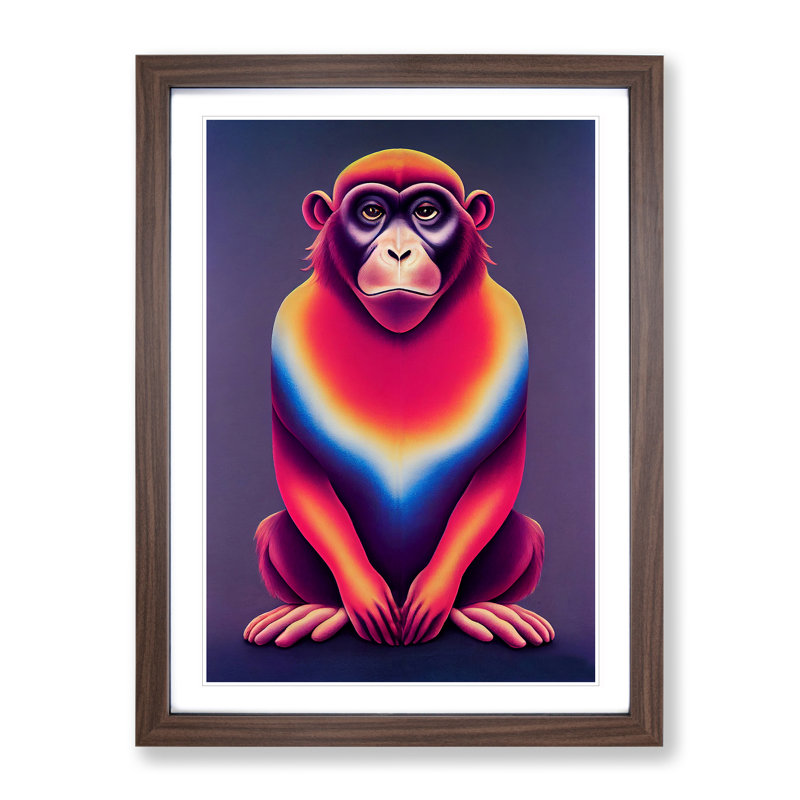 Vibrant Monkey - Single Picture Frame Print, 34cm H x 25cm W x 2cm D, Walnut