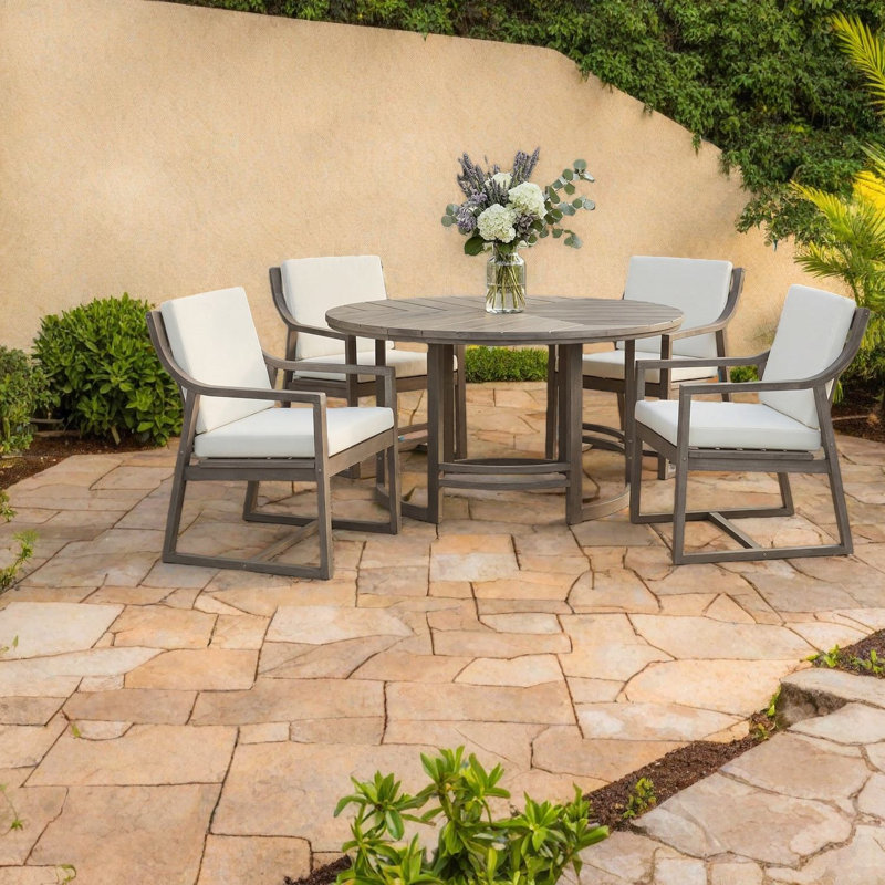 Ensemble de salle à manger de patio en bois d'acacia durable, conception moderne avec trou de parasol pour le jardin et la cour
