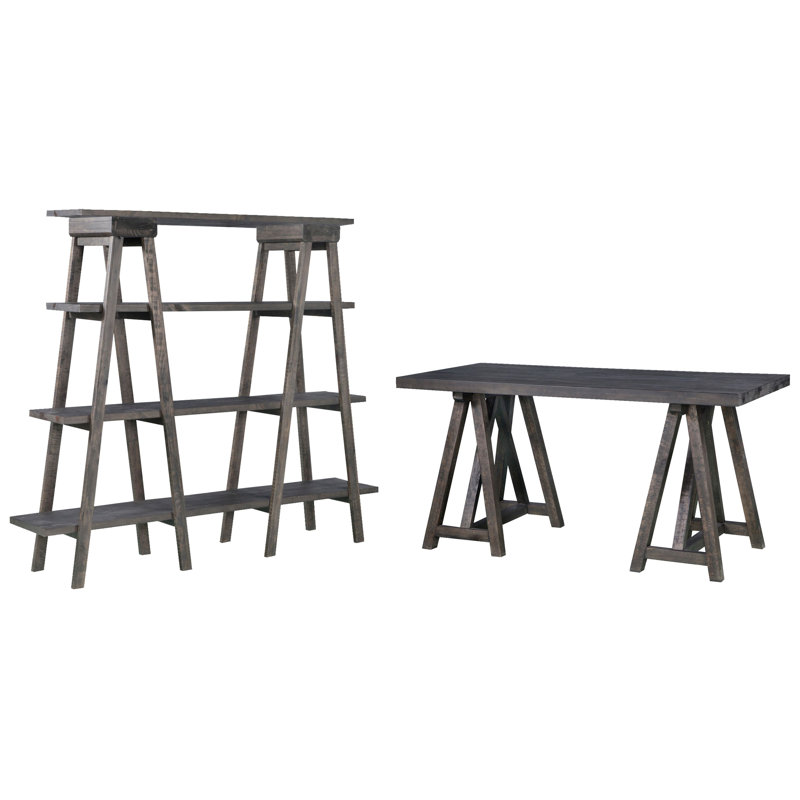 Desk With Bookshelf, Weathered Charcoal, 2 Pieces: Desk, Bookshelf