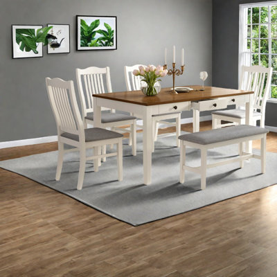 Premium Solid Wood Dining Table Set, Vintage Style For Compact Spaces