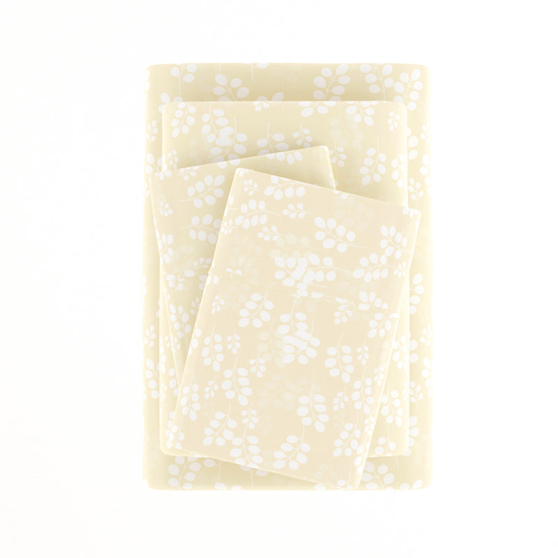 Becky Cameron™ Microfiber Floral Sheet Set, Yellow, Full Sheet Set with Fitted Sheet and 2 Pillowcases