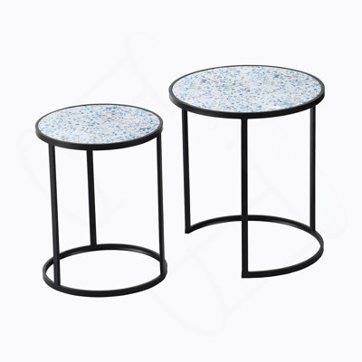 Ensemble de 2 tables de bout rondes, tables d'appoint empilables avec structure en métal robuste