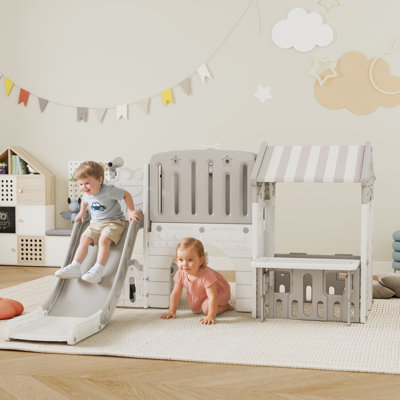 Glissoire 7 en 1 pour tout-petits avec maisonnette et panier de basketball, jeu de jeu pour enfants