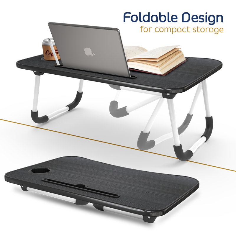 Nestl Large Black Foldable Laptop Desk with Cup Holder