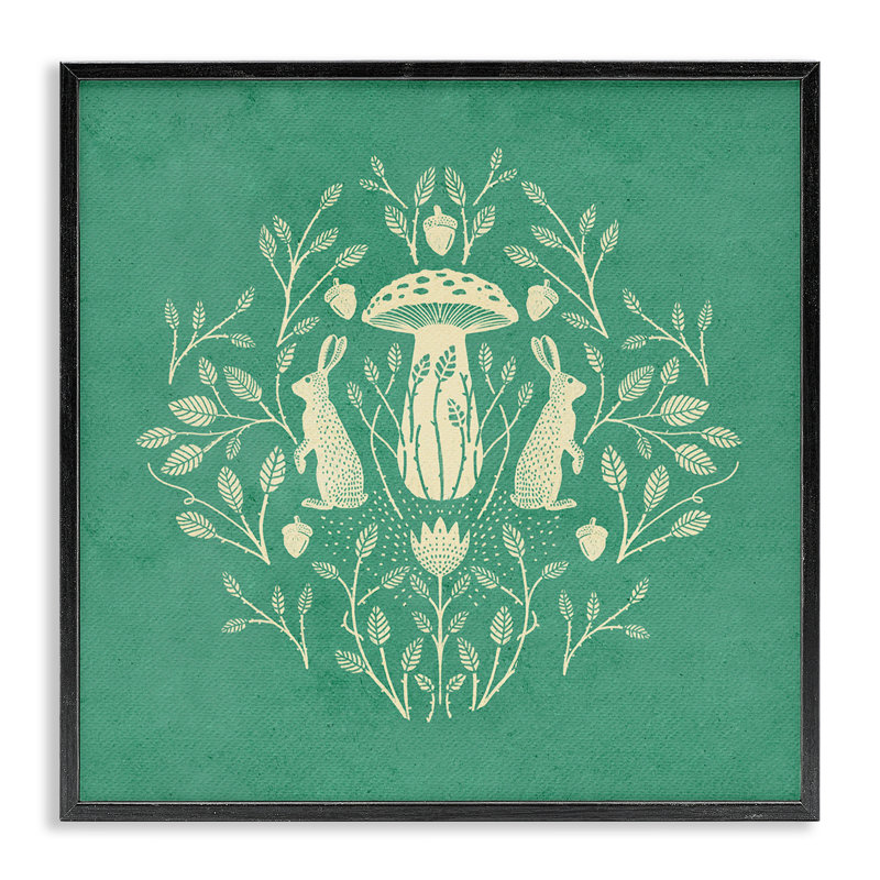 «Floral Herbs with Rabbits», art de la giclée encadrée par Katie O'Shea, Giclée encadrée noir minuit, H 17 po x l 17 po