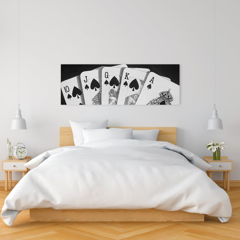 Toile de jeu de cartes noir et blanc | «Man Cave», art décoratif, H 48 po x l 16 po
