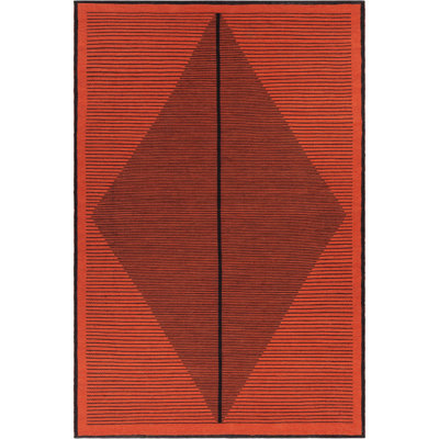 Tapis d'intérieur / extérieur à motif géométrique minimaliste orange et noir tissé à la main Ferdinand Authentic