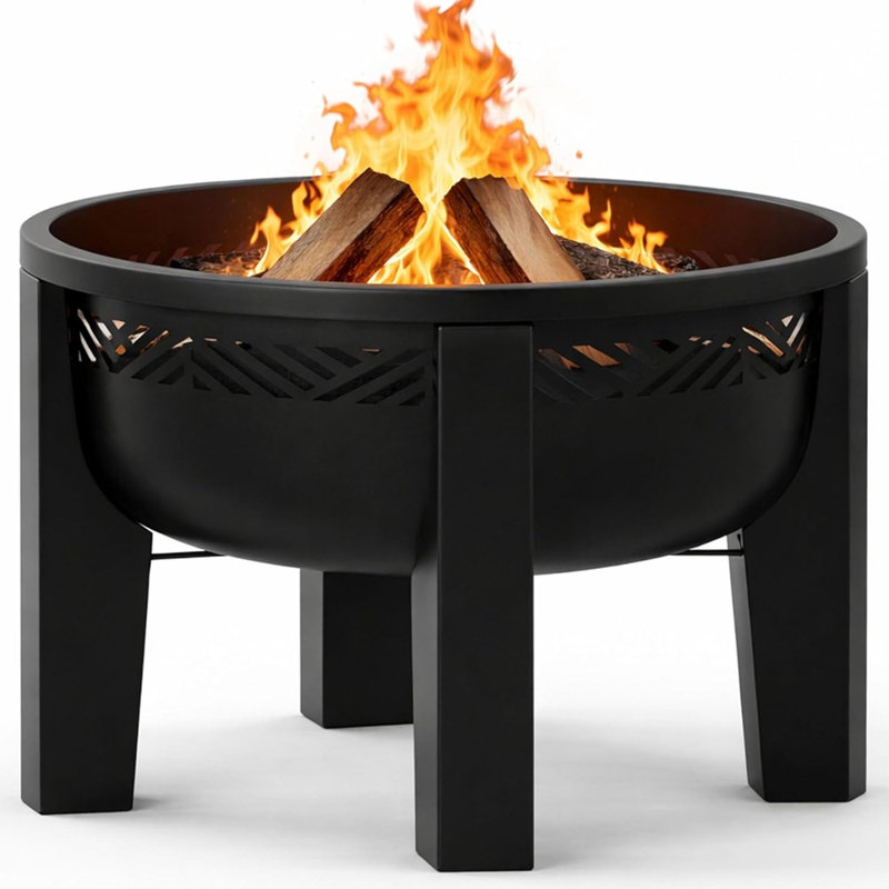 Wood Burning Fire Pit With Tabletop Lid – Modern Outdoor Metal Fire Pit Bowl For Patio & Backyard, Premium Heavy Duty Design With Multi-use Side Table, Decorative Outdoor Furniture