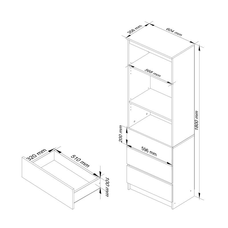 Alexsander 180cm H x 60cm W Standard Bookcase, Venge/Sonoma Oak