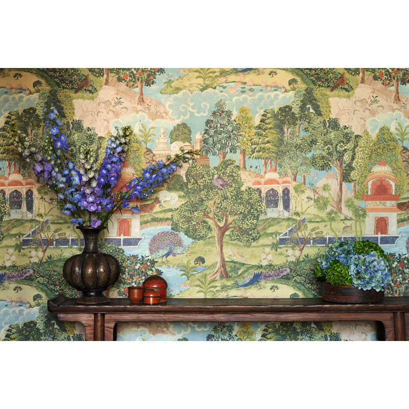 Peacock Garden Wallpaper, Linen/Silver