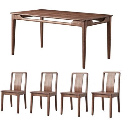 Dining Room Rectangular Simple Table 4 - Person Walnut Solid Wood Solid Wood Top Four Leg Dining Set