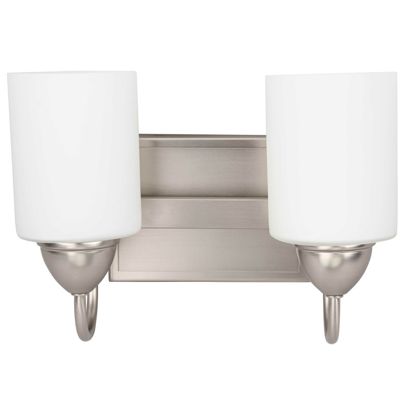 Éclairage pour salle de bain 2 lumières en nickel brossé avec abat-jour en verre satiné blanc opale Andree 6 po