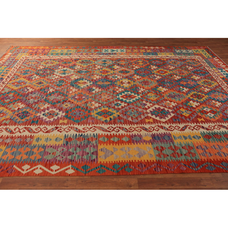 Tapis kilim en laine à tissage plat 9 x 11
