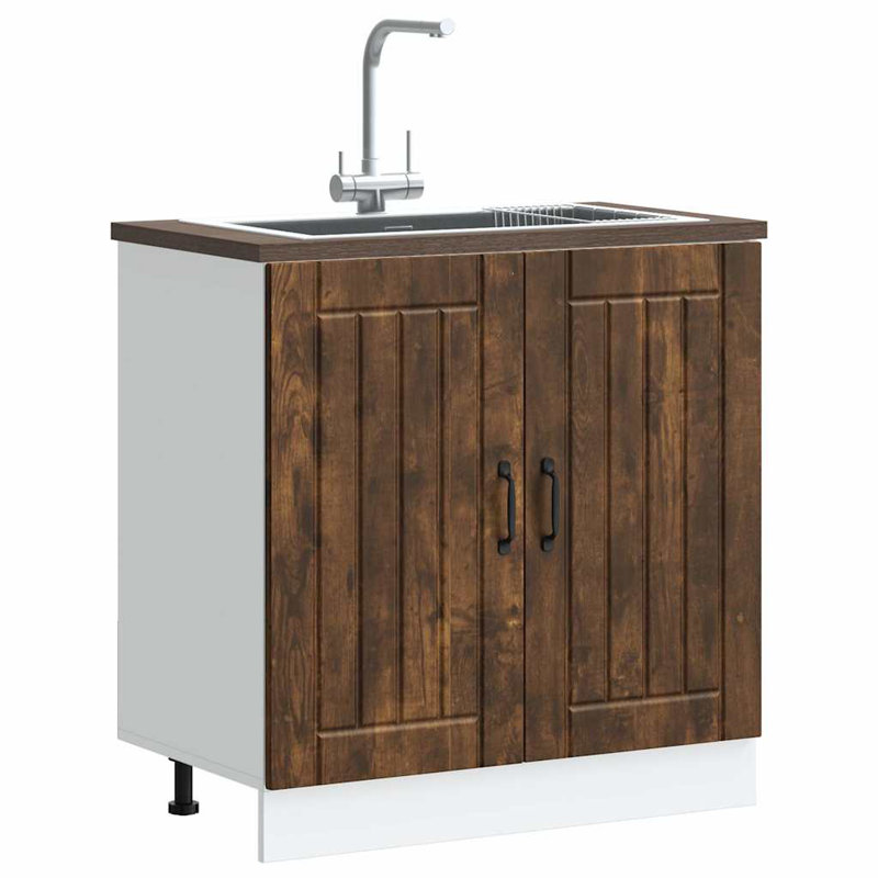 Sink Base Cabinet Lucca High Gloss Engineered Wood, Smoked Oak