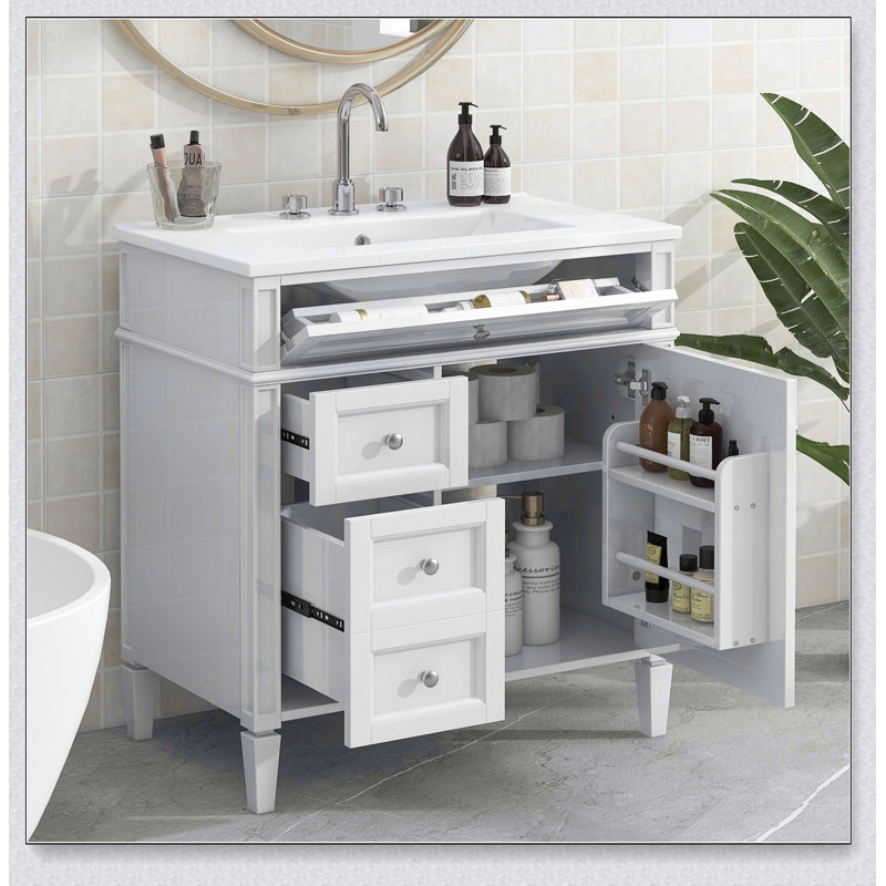 Meuble-lavabo de salle de bain 30 po avec lavabo supérieur, meuble-lavabo moderne avec 2 tiroirs et tiroir basculant, meuble-lavabo simple