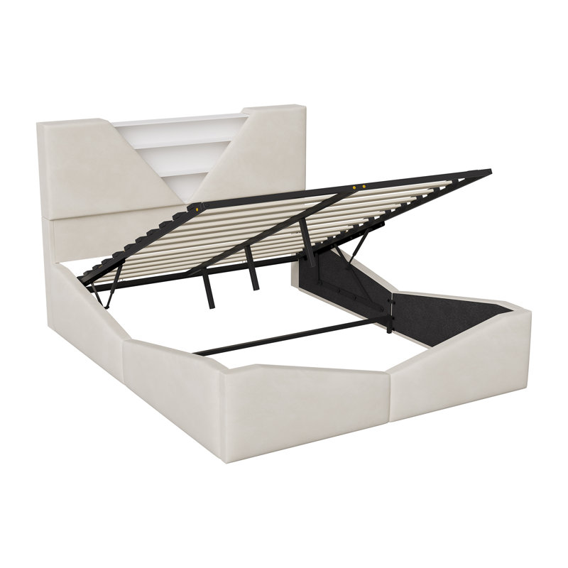 Upholstered Ottoman Storage Bed, European Kingsize (160 x 200 cm), Beige