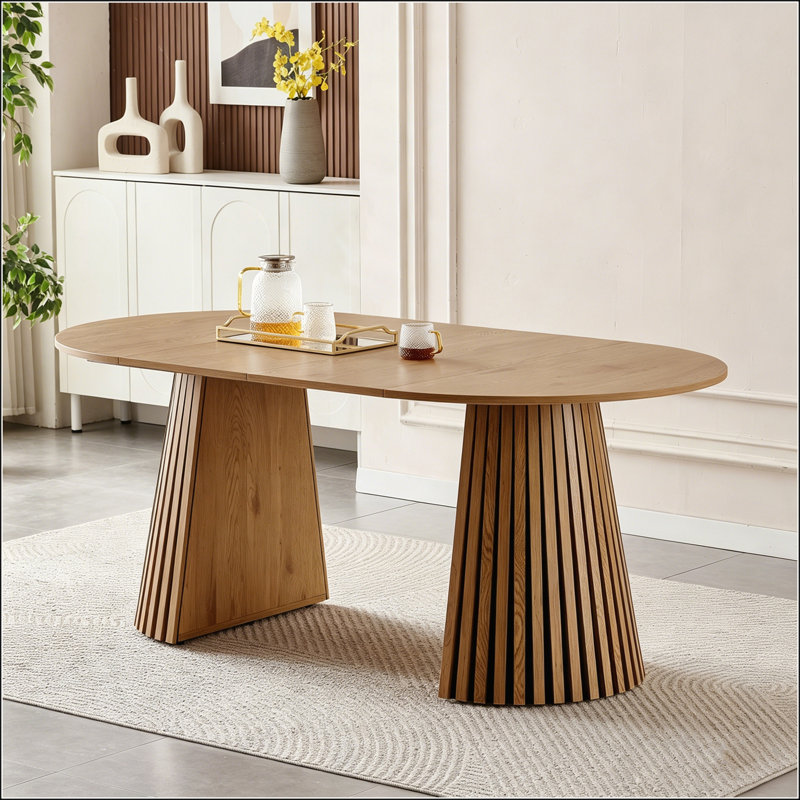 Table de salle à manger en bois flexible et extensible avec pieds à lattes