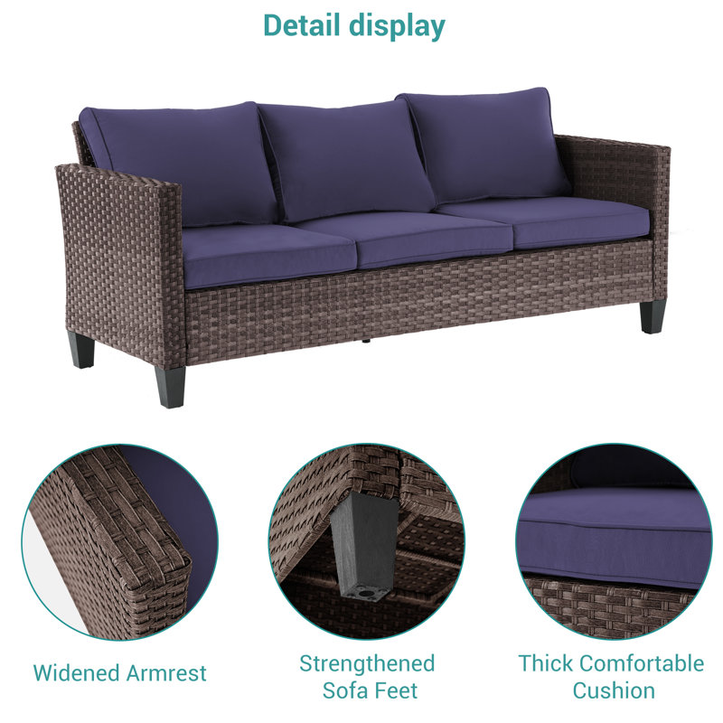 Canapé de patio 6 pièces avec foyer carré et chaises berçantes pivotantes, Brun, Marine
