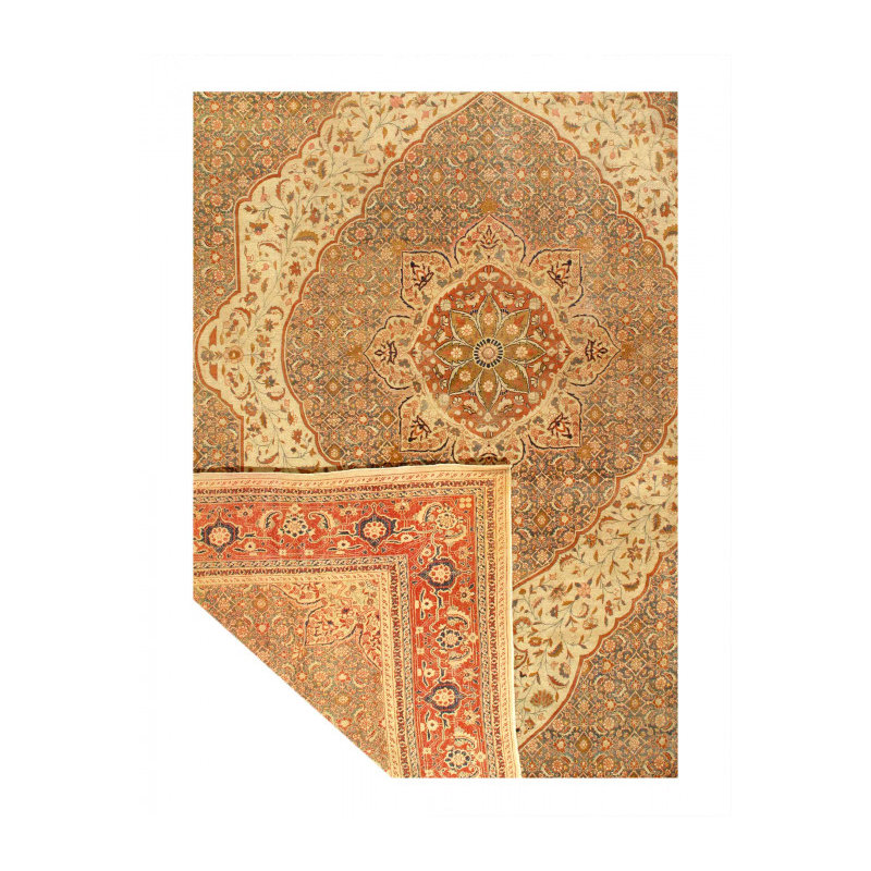 Tapis unique en laine 10 pi x 13 pi beige, gris, brun, rouille