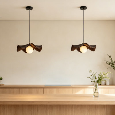 Luminaire suspendu moderne en résine de lotus minimaliste, lot de 2 - douille G9, luminaire en fer à grain de bois de noyer, plafonniers suspendus réglables pour chambre à coucher, couloir, salon et balcon