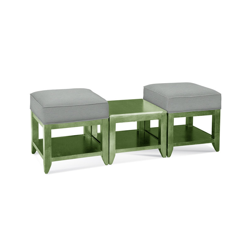 Elements Upholstered Cube Ottoman, Blue Buffalo Check; 0120-61, Celery