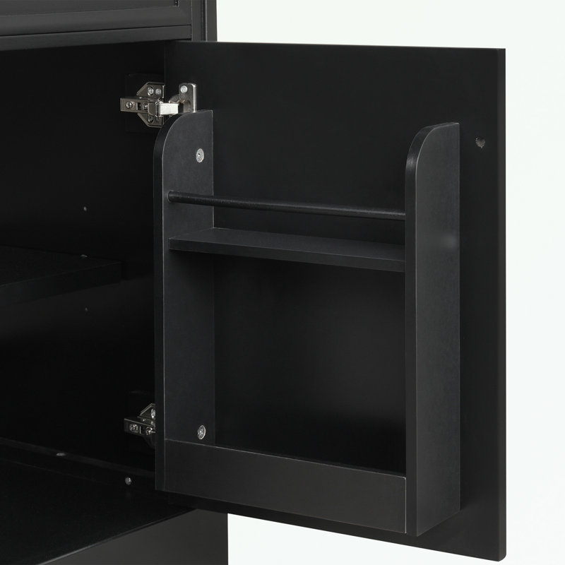 Meuble-lavabo de salle de bain avec lavabo, support de rangement et tablette réglable, Noir, noir, noir, noir