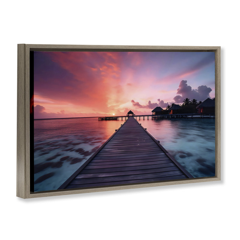 Cadre flottant Island Sunset Over Docks, design par LSR Creative Studio, Cadre flottant orme Montalcino, H 17 po x l 25 po