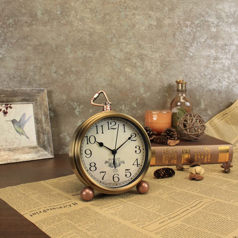 Modern & Contemporary Analogue Metal Quartz Movement / Crystal Tabletop Clock with Alarm in Brass