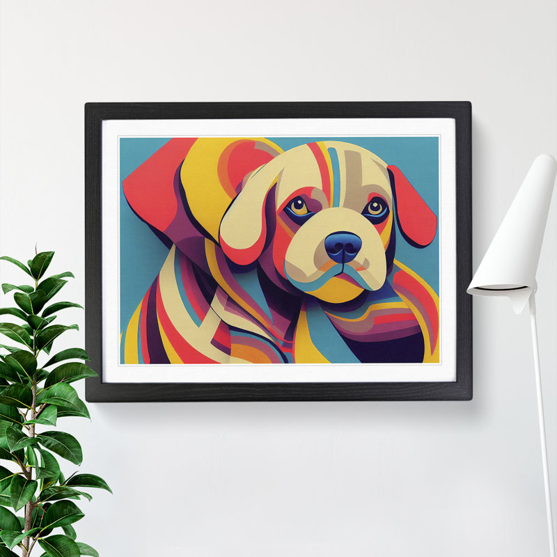 Abstract Puppy Dog - Framed Print, Black, 46cm H x 64cm W x 2cm D