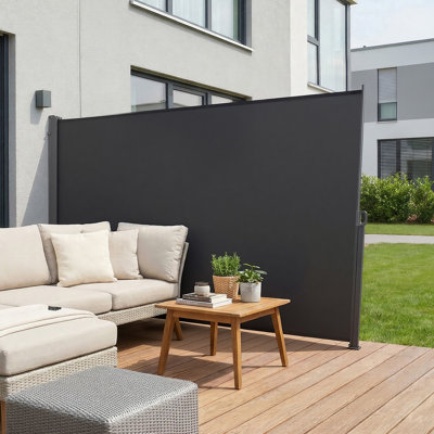 Auvent latéral rétractable, écran latéral de patio rétractable 71 po x 118 po avec tissu en polyester de 180 g / m², écran pare-soleil d'intimité imperméable pour jardin, balcon, piscine, terrasse, gris