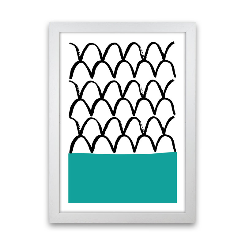 Teal Fish Scales Neon Funk by Pixy Paper - Print, White Framed, 84cm H x 59.4cm W x 3cm D