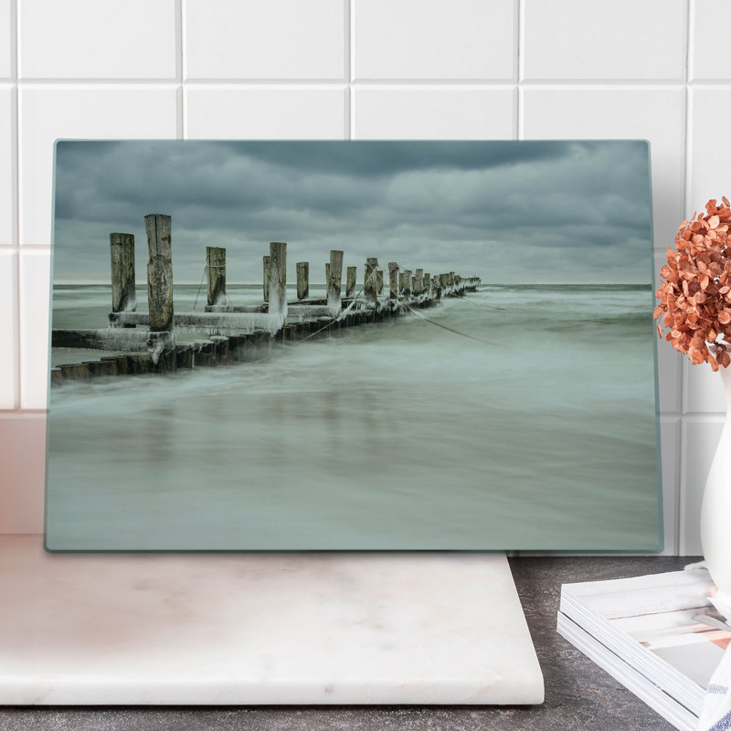 Planche à découper grand format Ambesonne Groyne Zingst, Allemagne, bleu pâle, blanc, brun clair