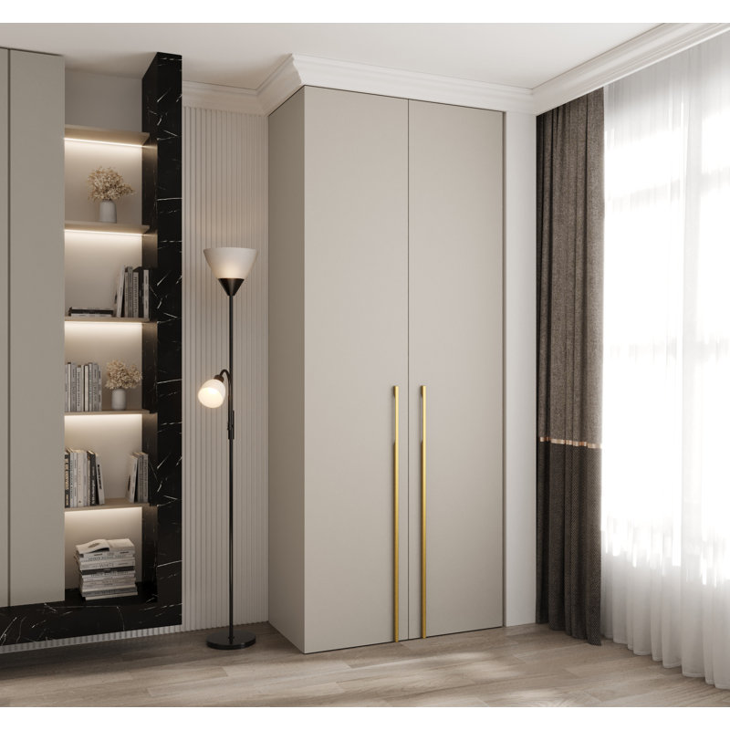 2 Door Manufactured Wood Wardrobe, 245,5 H x 100 W x 40 D, cashmere + handles: gold