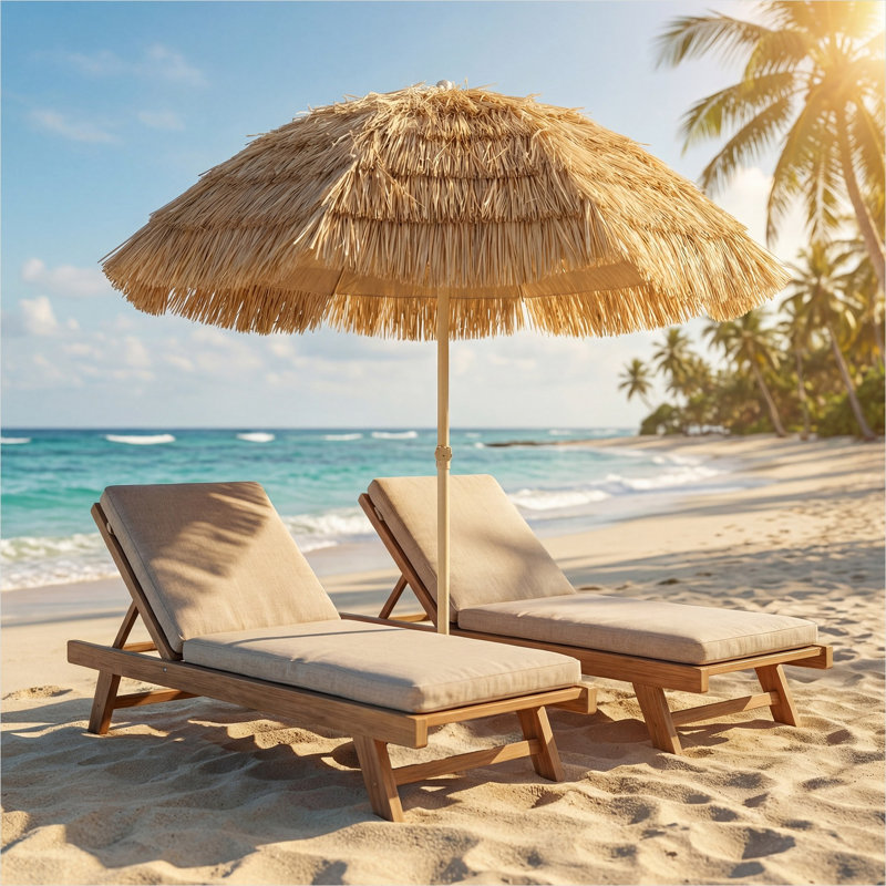 Parasol portatif de style Tiki et accessoires avec parasol de plage en polyester et sable