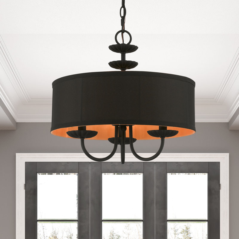 Lustre tambour à 3 lumières Lampert, Noir / Orange