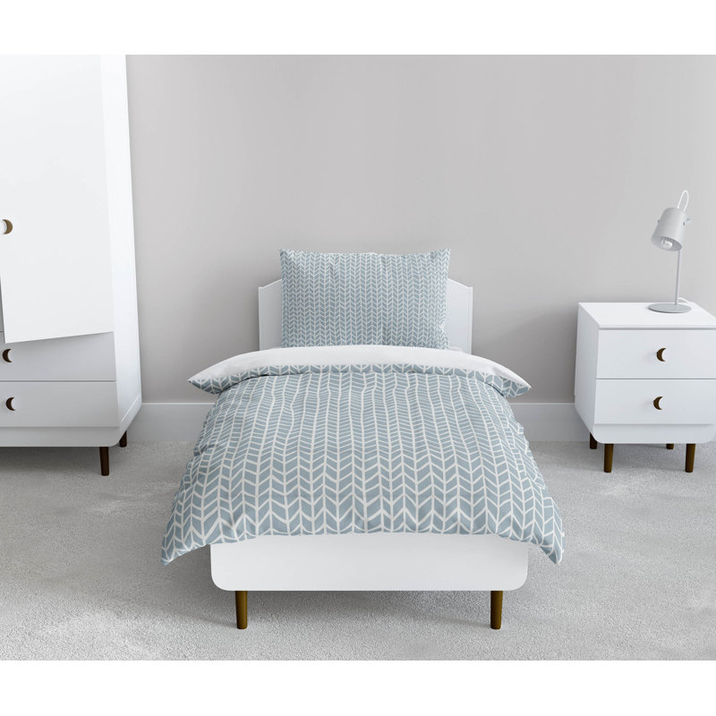 Ensemble d'édredon à plumes à chevrons, Bleu ardoise