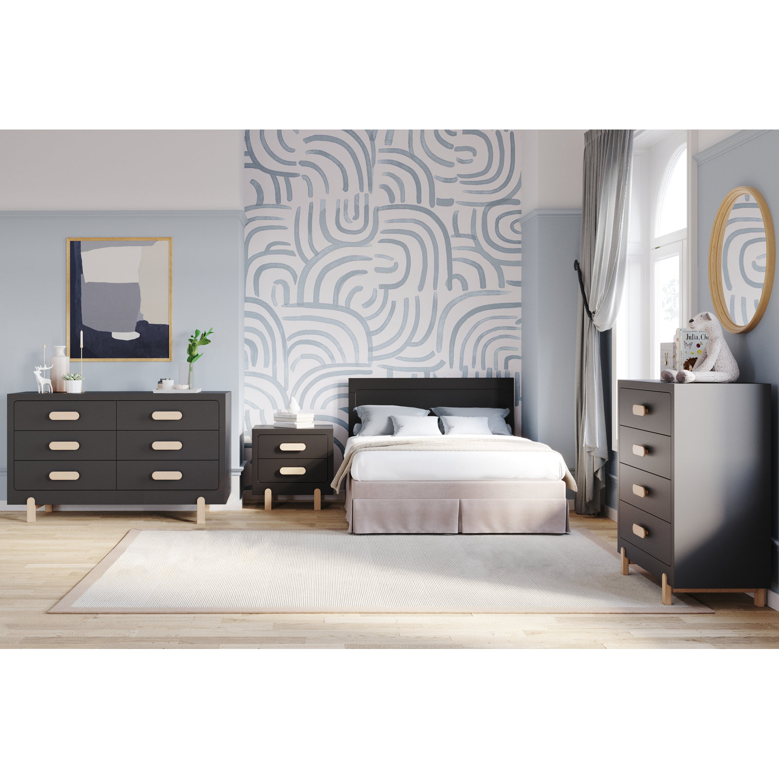 2-Drawer Nightstand, Black