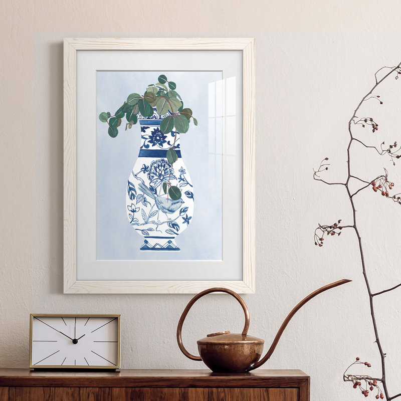 Vase au clair de lune IV - Peinture encadrée, Cadre blanc, H 38 po x l 28 po x P 1 po