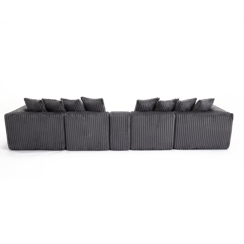 Nouvelle arrivée, canapé modulaire en forme de U de 137,5 pouces, canapé convertible 6 places 8 en 1, revêtement en velours côtelé de polyester, console mobile avec chargement USB et sans fil, tableau de porte-gobelet, repose-pieds mobile, aucun assemblage requis, gris