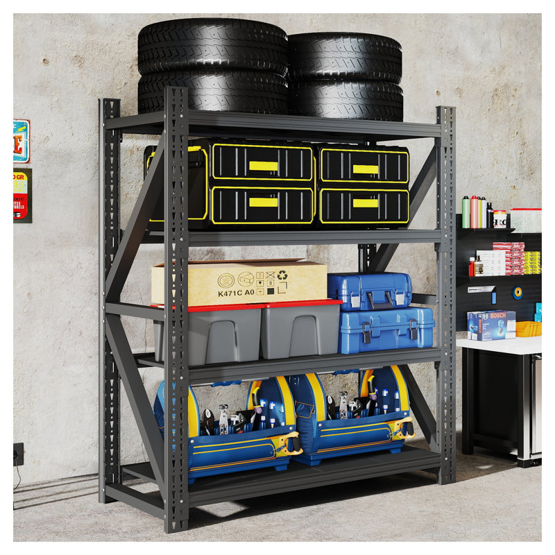 Support de rangement robuste pour tablettes de garage 4000LBS - H 69 po Étagère industrielle réglable en métal pour garage, entrepôt, noir