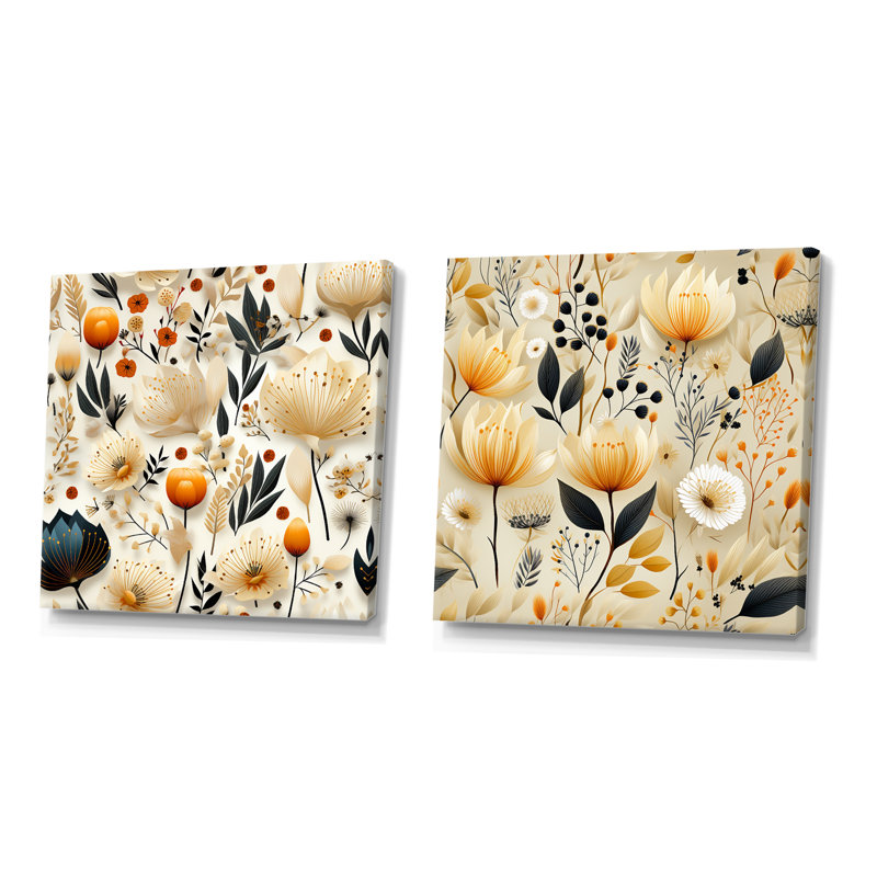 Camil - ensemble de 2 reproductions d'art botaniques abstraites, Toile tendue, H 16 po x l 33 po x P 1 po