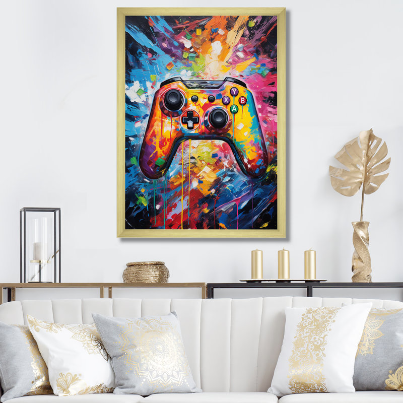 Coloré jeu vidéo rétro - art mural jeux vidéo, Cadre doré à une seule photo, H 32 po x l 24 po x P 1 po