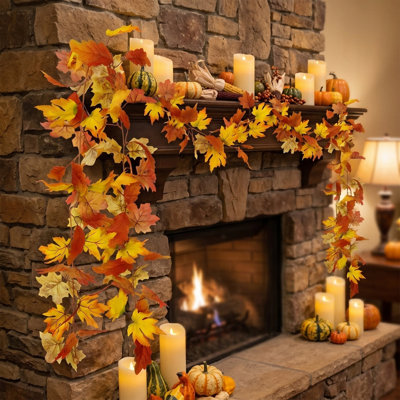 Paquet de 2 guirlandes d'automne feuille d'érable, 5,74 pi / pièce guirlande de vigne suspendue feuillage d'automne artificiel décor de l'Action de grâce pour la maison mariage foyer fête de Noël