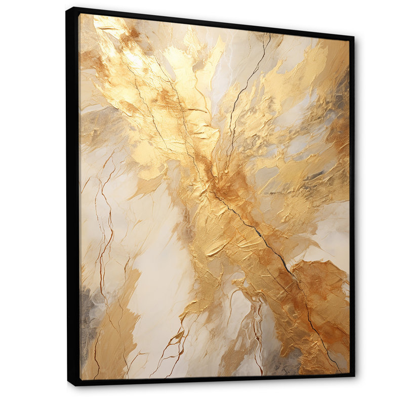Éclairage marbré beige et doré - reproductions d'art murales abstraites, Cadre flottant noir, H 20 po x l 12 po