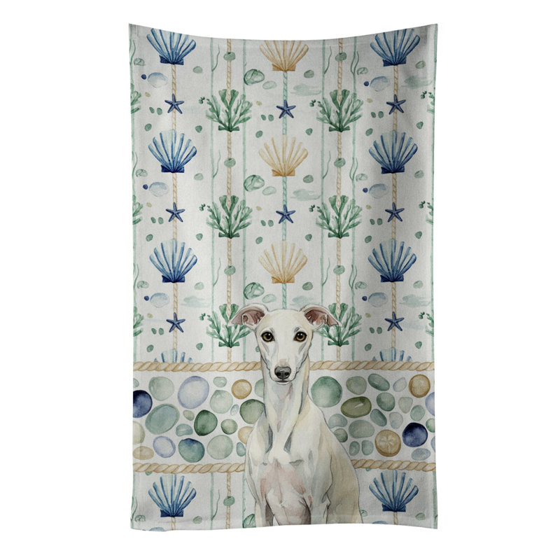 Torchon blanc en verre bord de mer Whippet, Whippet blanc