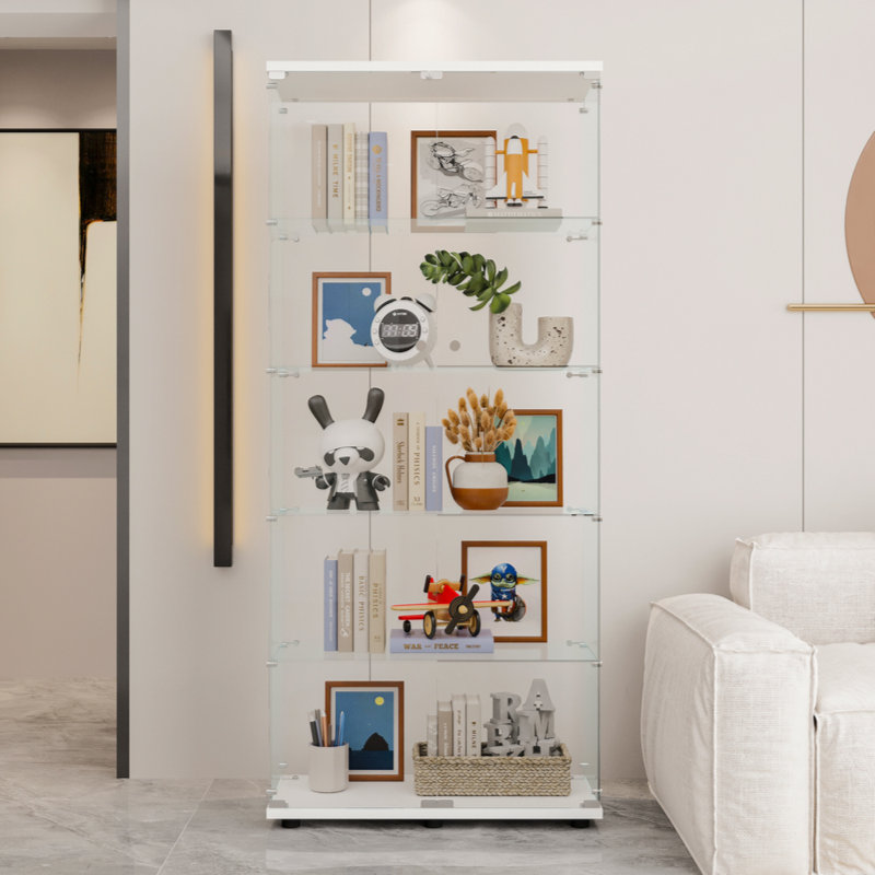 Vitrine en verre avec porte double 5 tablettes, Blanc